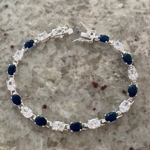 🤍💙New💙🤍Sapphire and Diamond Tennis Bracelet CZ/Sterling/Italy